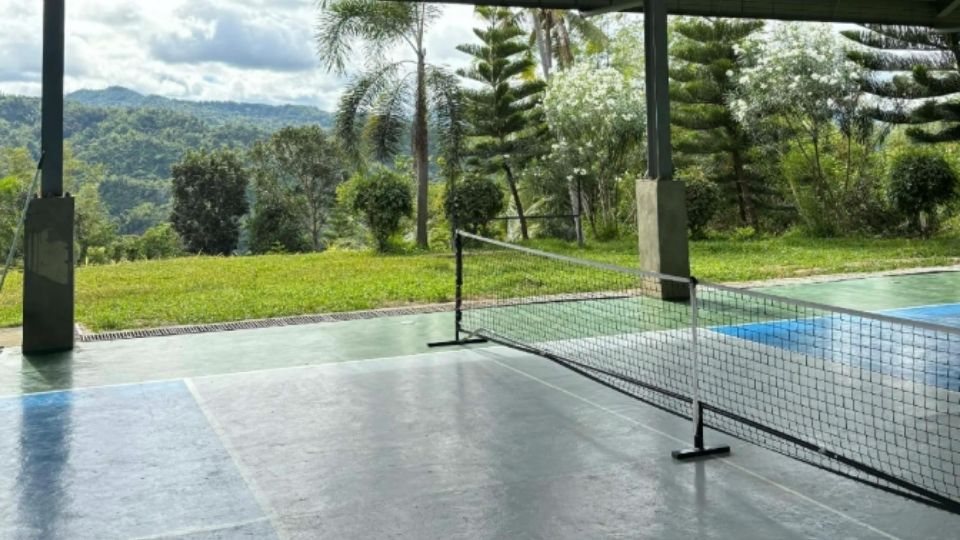 Highland Mango Ecofarm — pickleball court with mountain surroundings